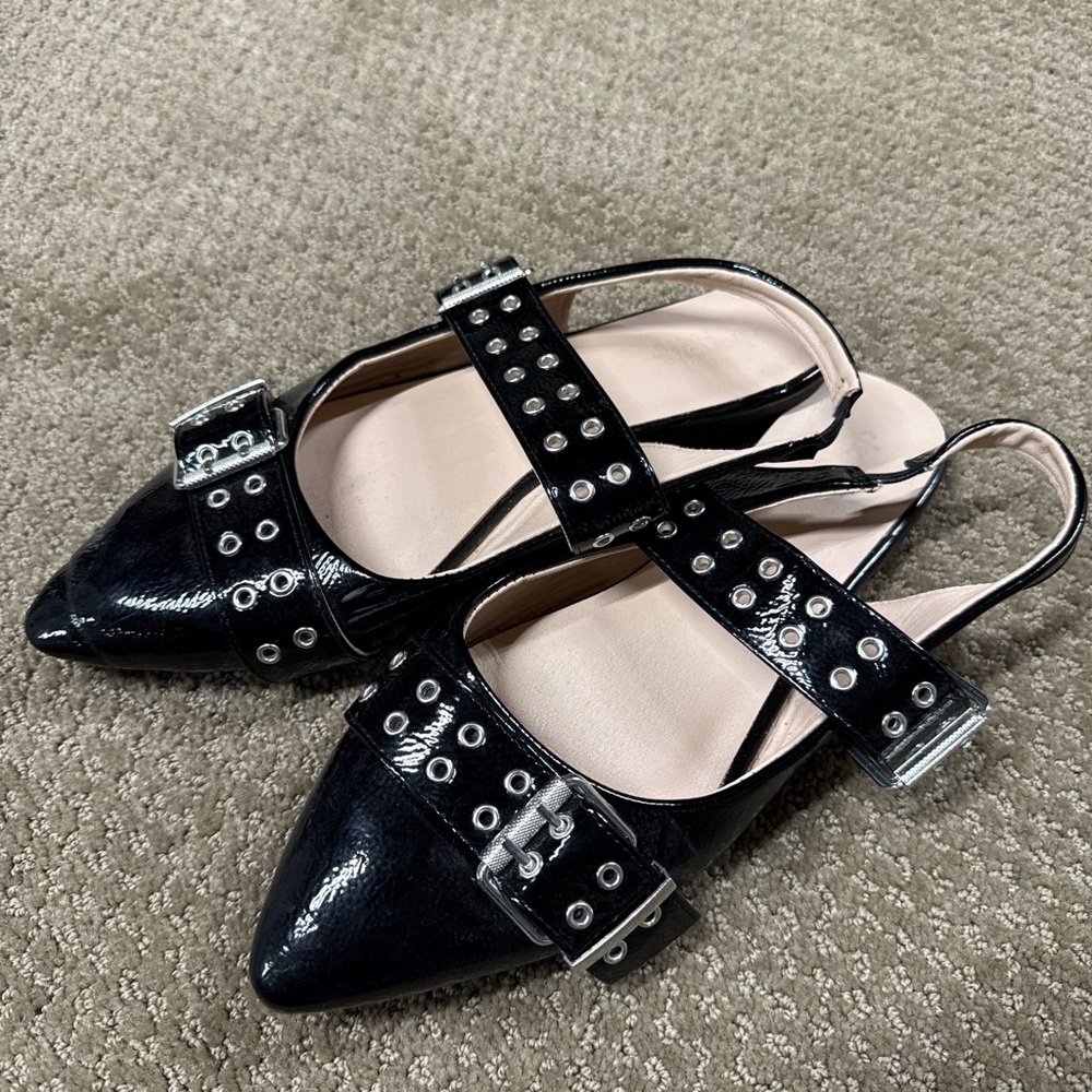 Charlotte Russe Black Studded Slingback Flats